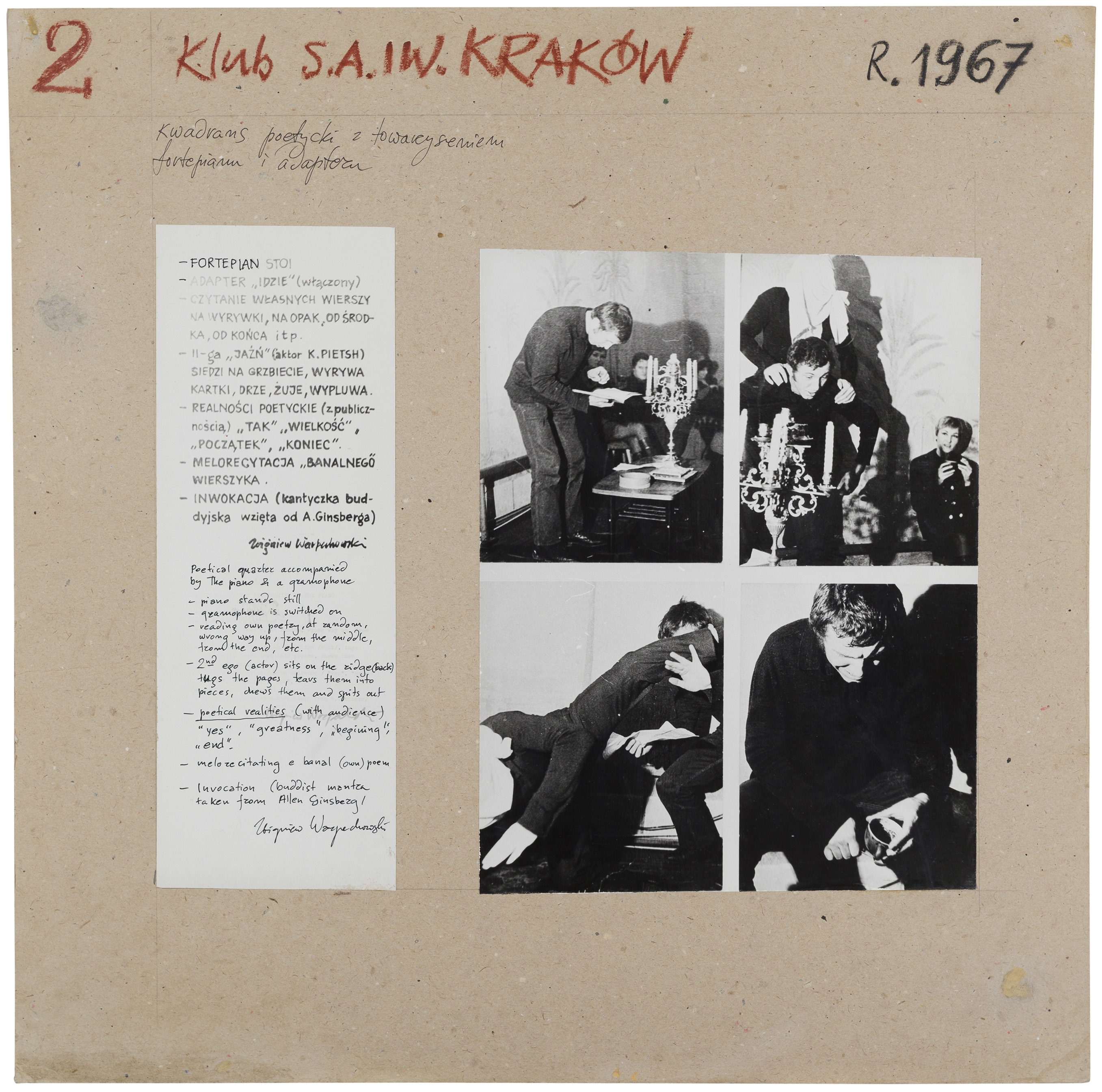 2. KLUB S.A. I. W. Kraków, 1967; Kwadrans poetycki z towarzyszeniem fortepianu i adapteru